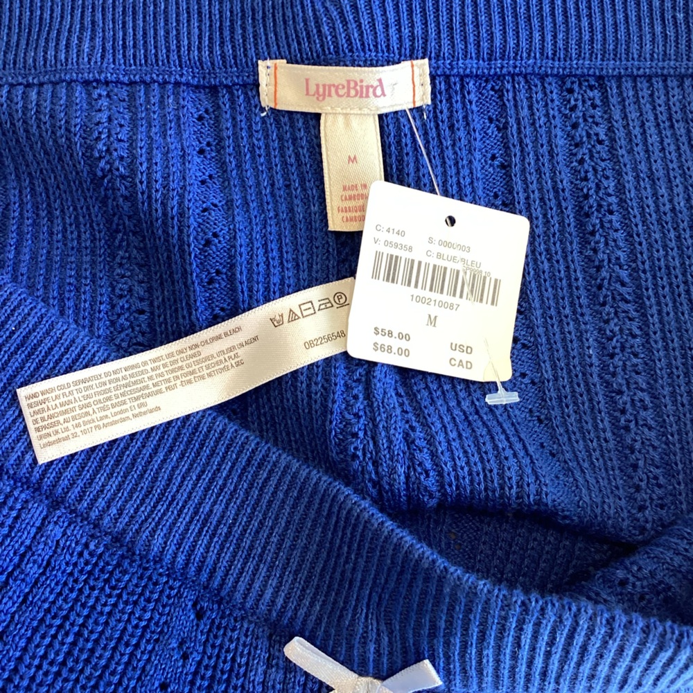 Anthropologie Lace Pointelle Sweater Shorts LyreBird NEW Medium Blue - Picture 8 of 9